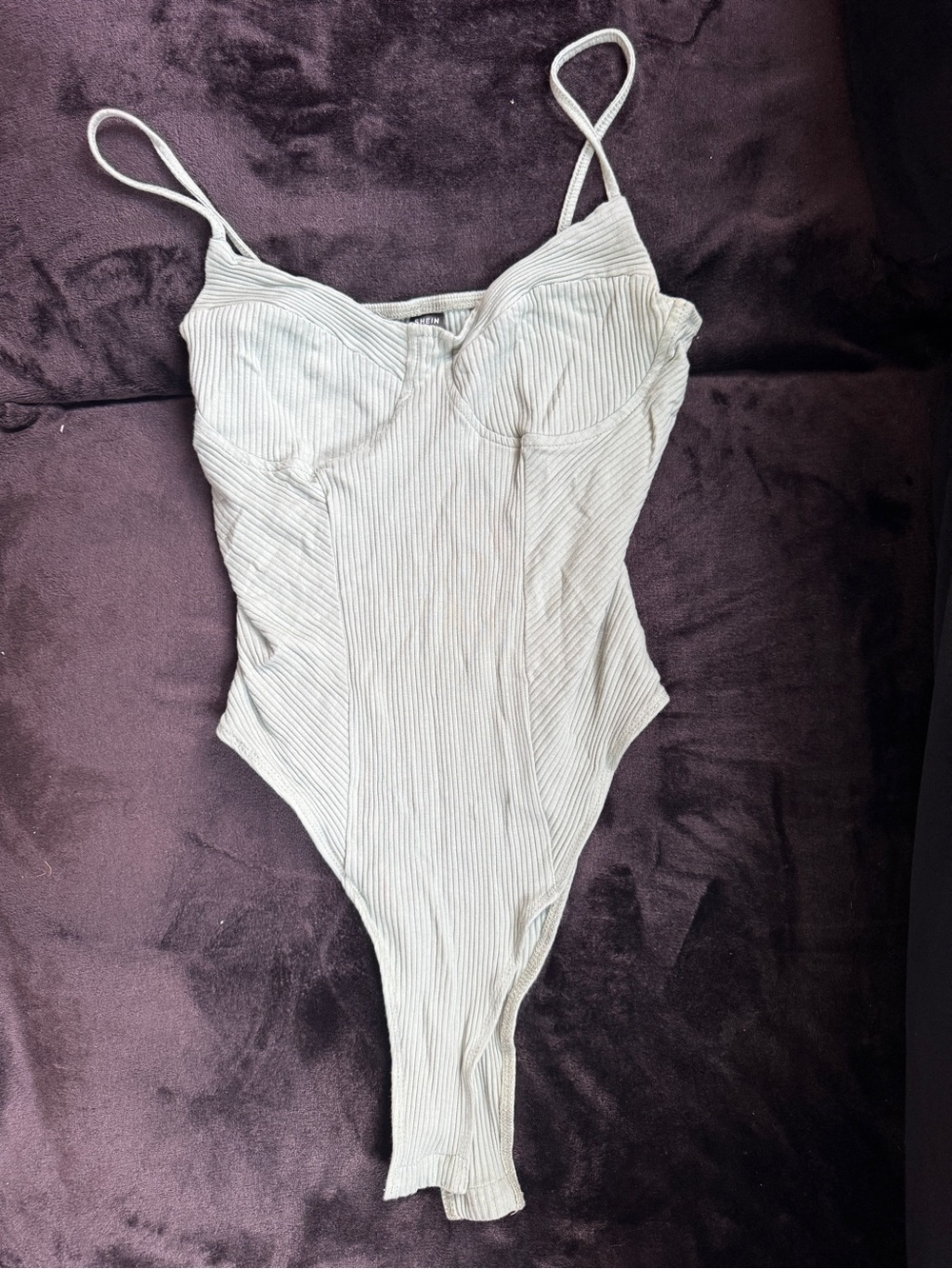 Ribbed Spaghetti-Strap Bodysuit in Sage Green
